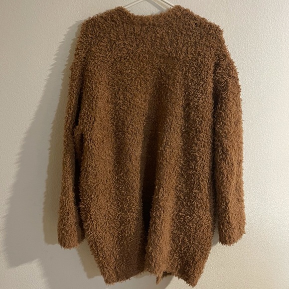 Vince Teddy Long Open-Front Cardigan Dark Camel - Picture 6 of 11